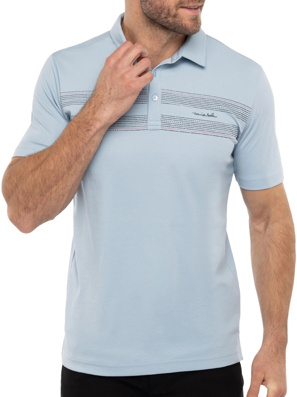 Travis Mathew Light Blue Striped Chest Polo
